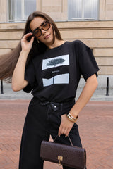 T-SHIRT BLACK FLOWER CZARNY