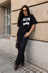 T-SHIRT BLACK FLOWER CZARNY