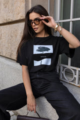 T-SHIRT BLACK FLOWER CZARNY