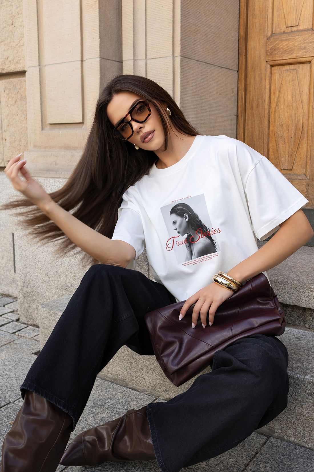 T-SHIRT WOMAN TRUE STORIES BIAŁY