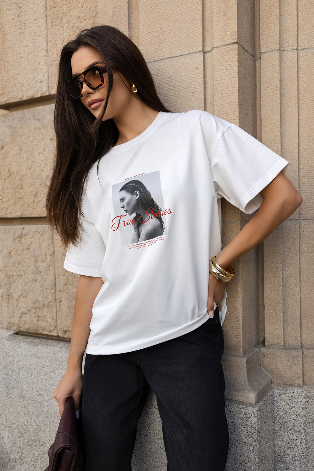 T-SHIRT WOMAN TRUE STORIES BIAŁY