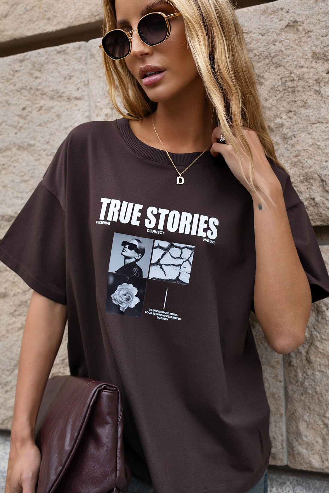 T-SHIRT NATURE BRĄZOWY