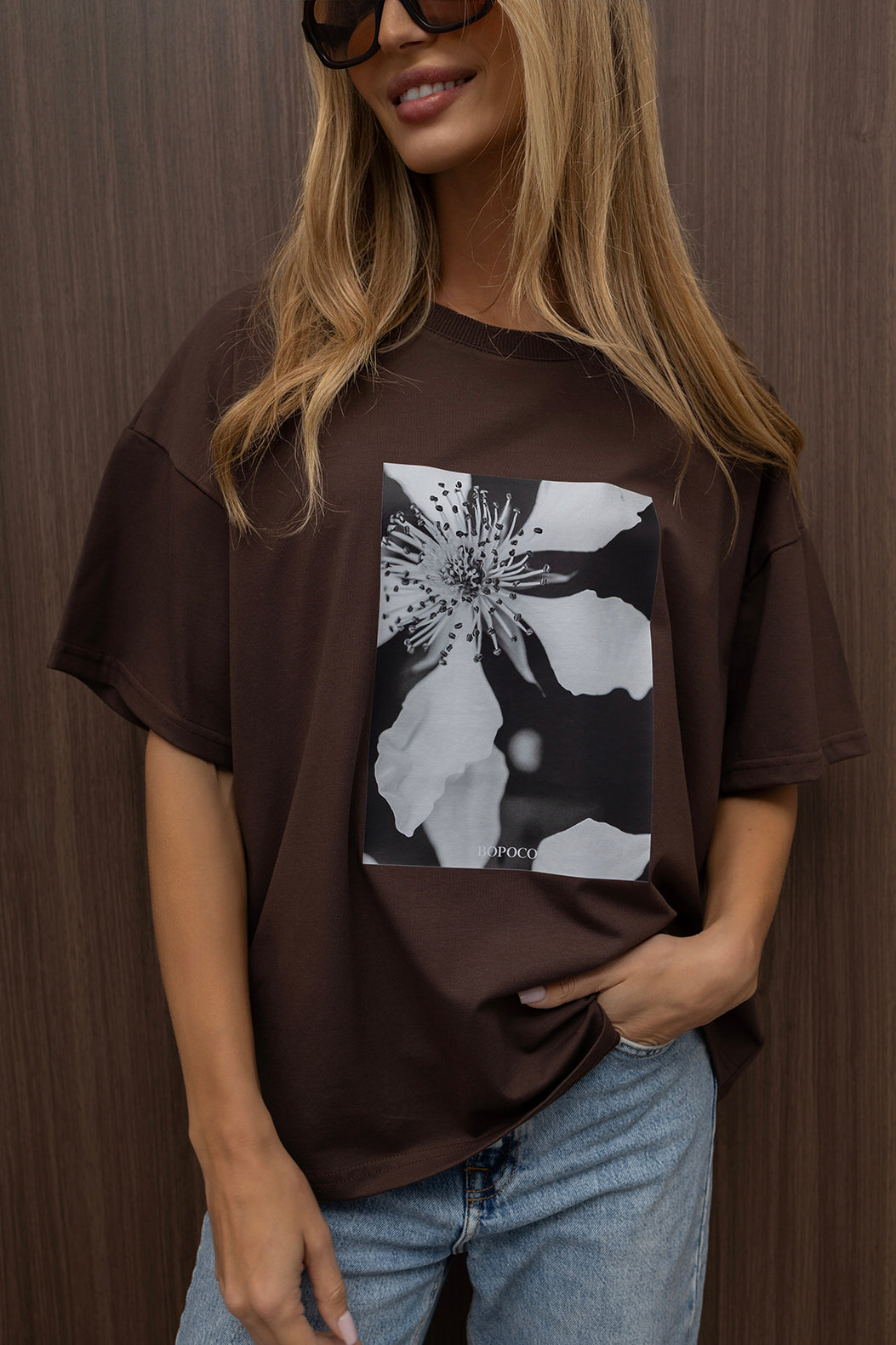 T-SHIRT ANEMON BRĄZOWY