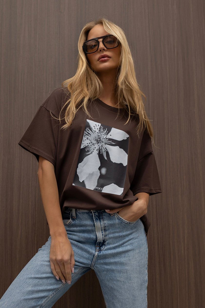 T-SHIRT ANEMON BRĄZOWY