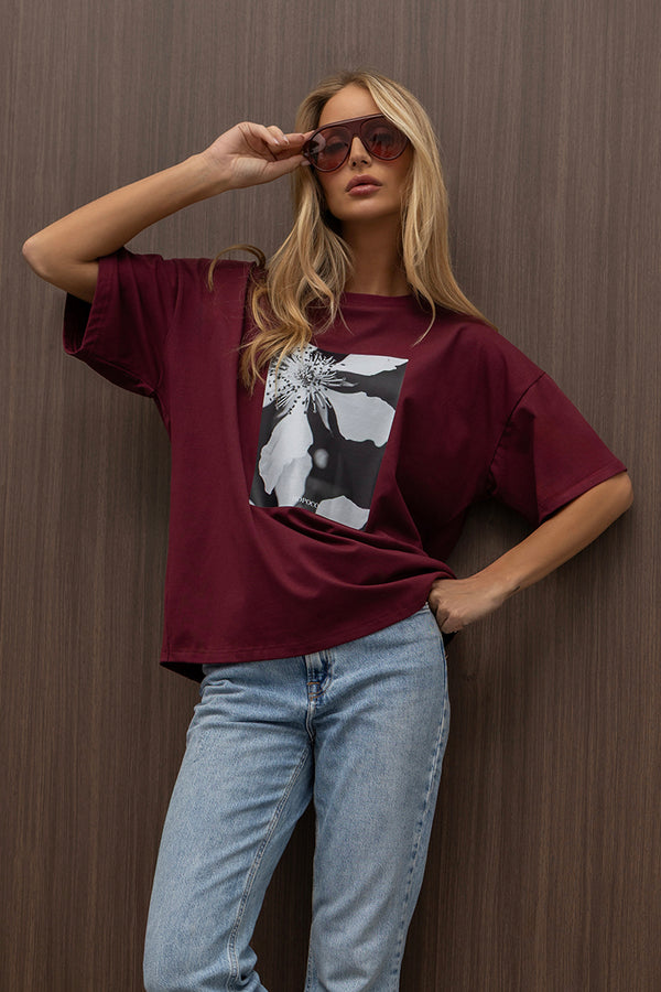 T-SHIRT ANEMON BORDOWY