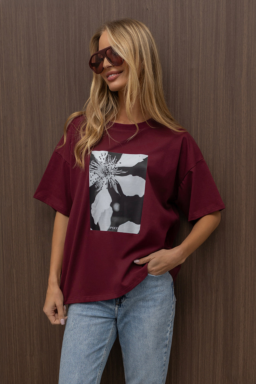 T-SHIRT ANEMON BORDOWY