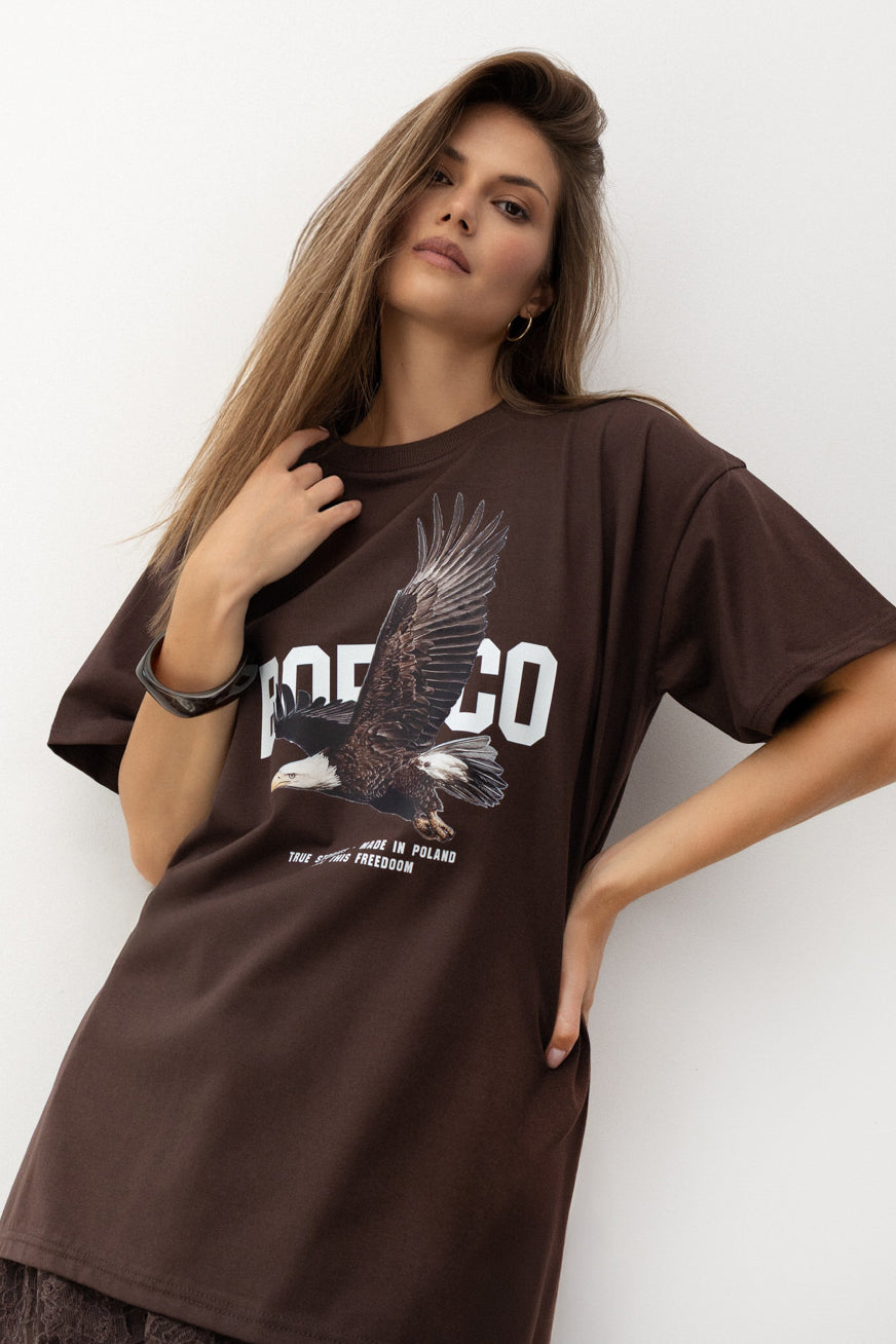 T-SHIRT FREEDOM BRĄZOWY