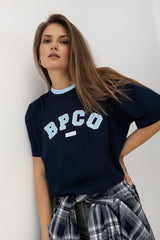 T-SHIRT BPCO GRANATOWY Z NIEBIESKĄ LAMÓWKĄ