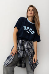 T-SHIRT BPCO GRANATOWY Z NIEBIESKĄ LAMÓWKĄ