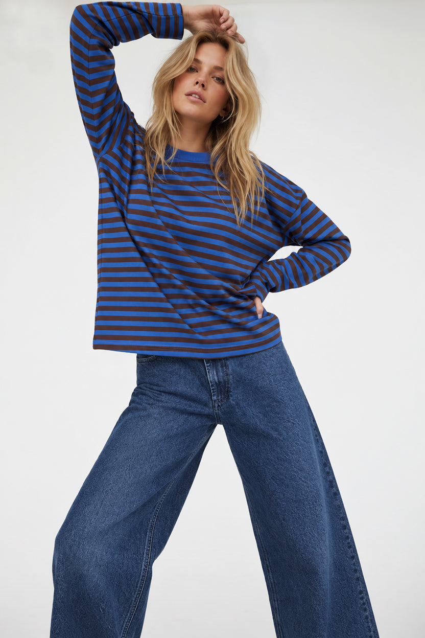 LONGSLEEVE OVERSIZE W PASKI CHABROWO-BRĄZOWE