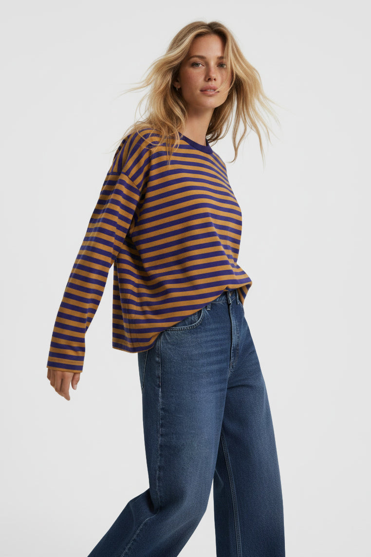 LONGSLEEVE OVERSIZE W PASKI CHABROWO-MIODOWE