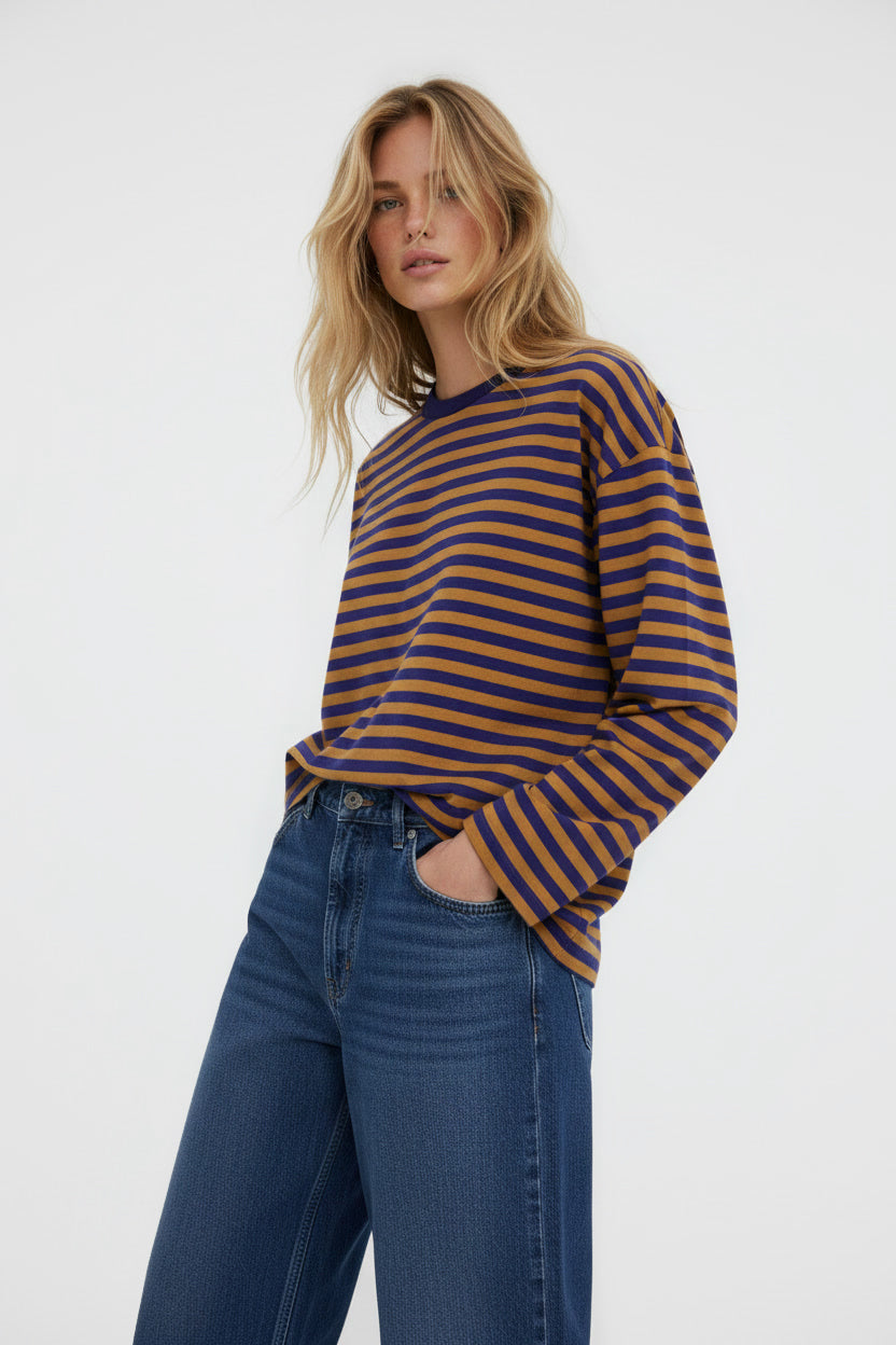 LONGSLEEVE OVERSIZE W PASKI CHABROWO-MIODOWE