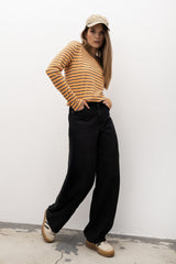 LONGSLEEVE W PASKI BEŻOWO-POMARAŃCZOWE
