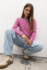 LONGSLEEVE W PASKI FIOLETOWO-FUKSJOWE