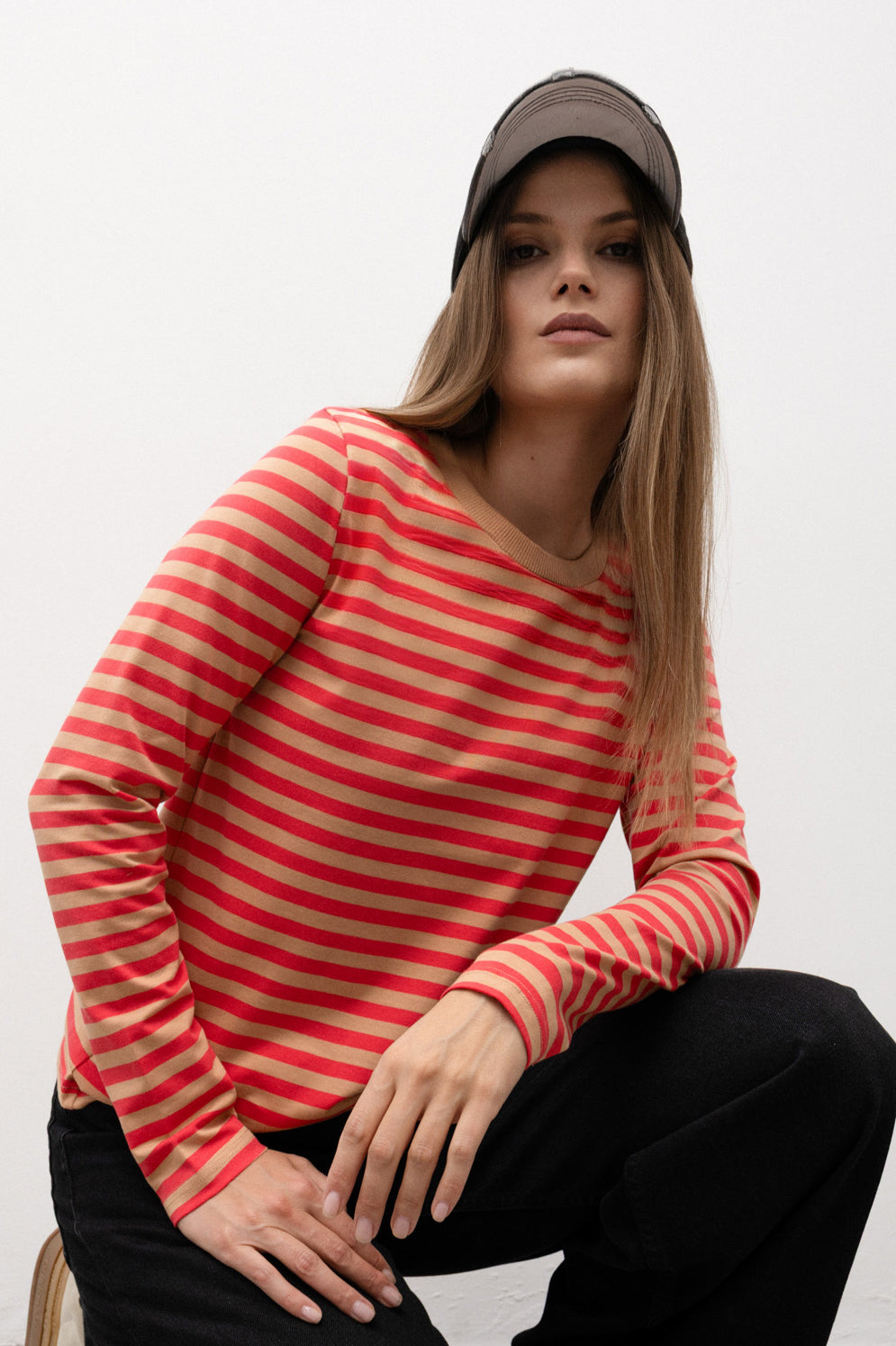 LONGSLEEVE W PASKI KARMELOWO-MALINOWE