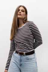 LONGSLEEVE W PASKI BŁĘKITNO-BRĄZOWY MELANŻ
