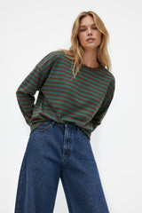 LONGSLEEVE OVERSIZE W PASKI BRĄZOWO-ZIELONE