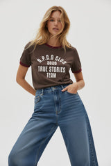 T-SHIRT B.P.C.O CLUB BRĄZOWY Z LAMÓWKĄ