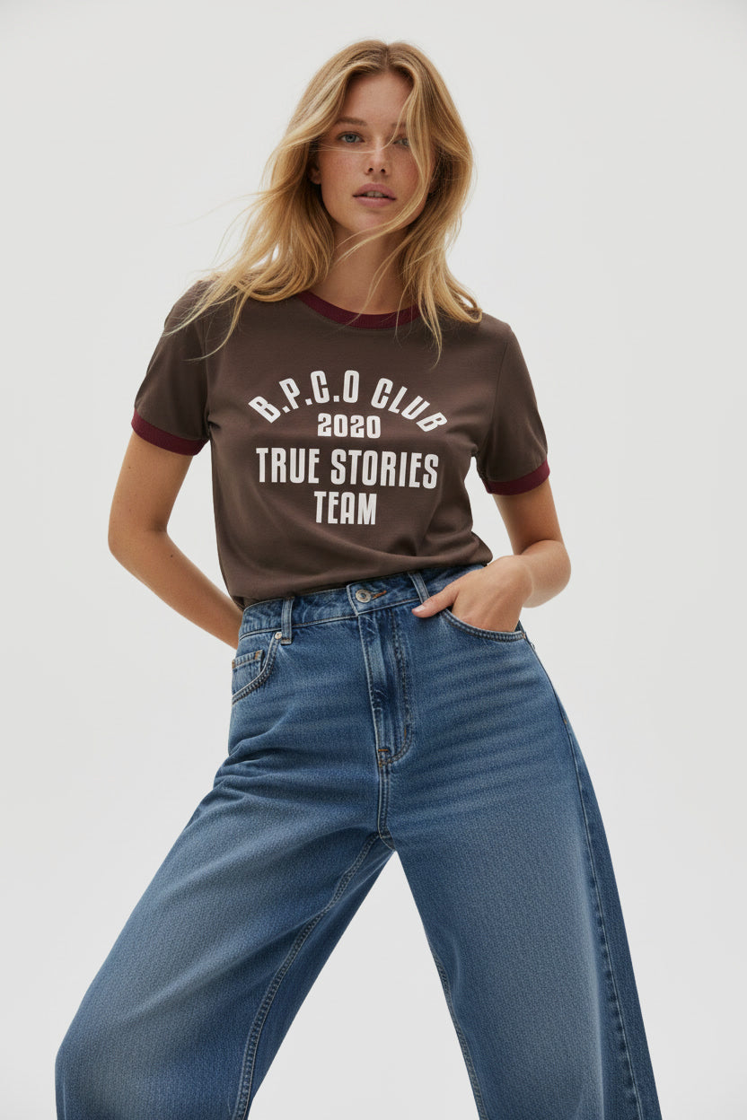 T-SHIRT B.P.C.O CLUB BRĄZOWY Z LAMÓWKĄ