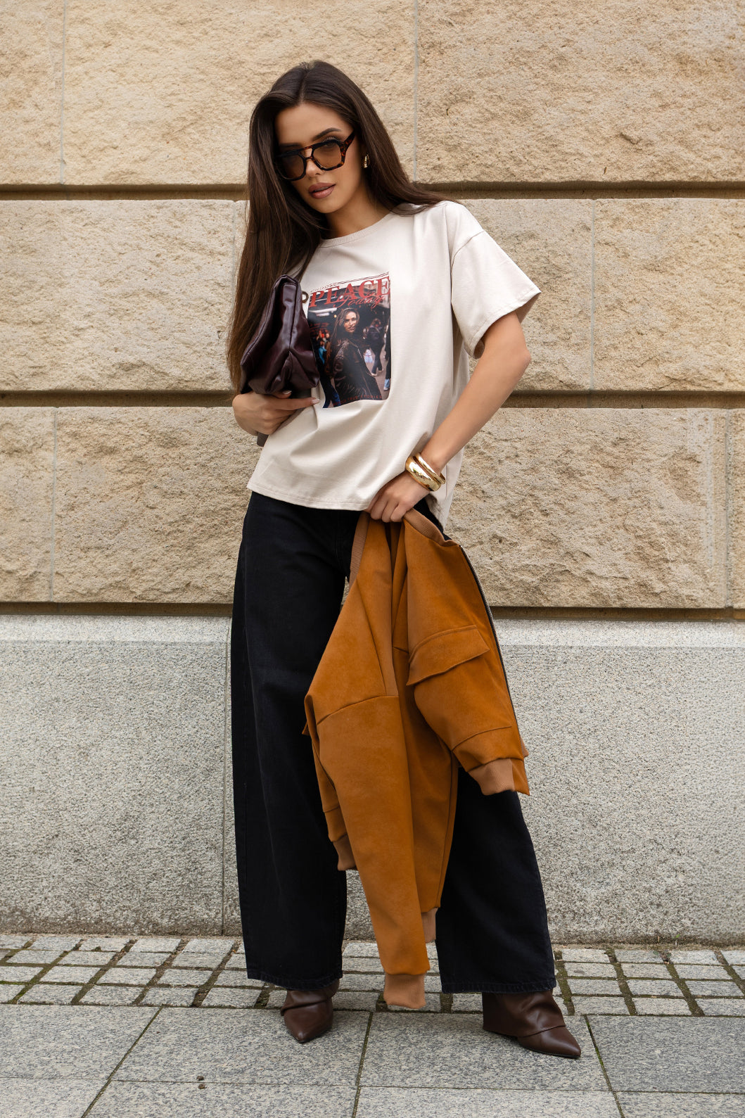 T-SHIRT PEACE BEŻOWY