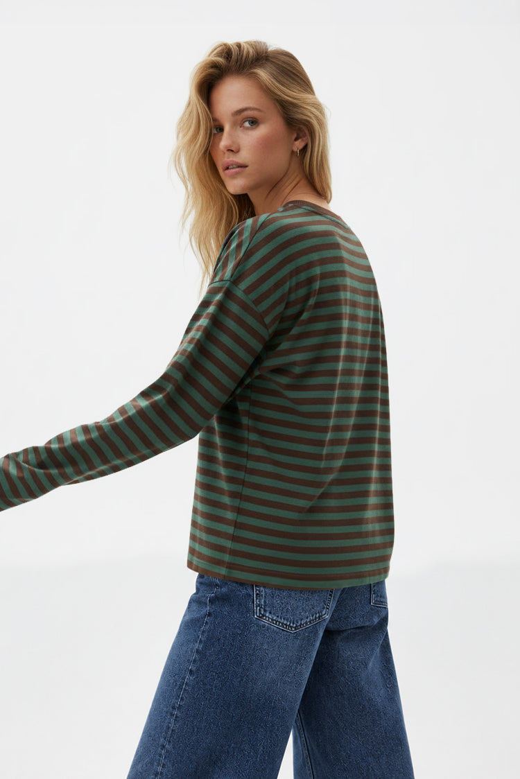 LONGSLEEVE OVERSIZE W PASKI BRĄZOWO-ZIELONE