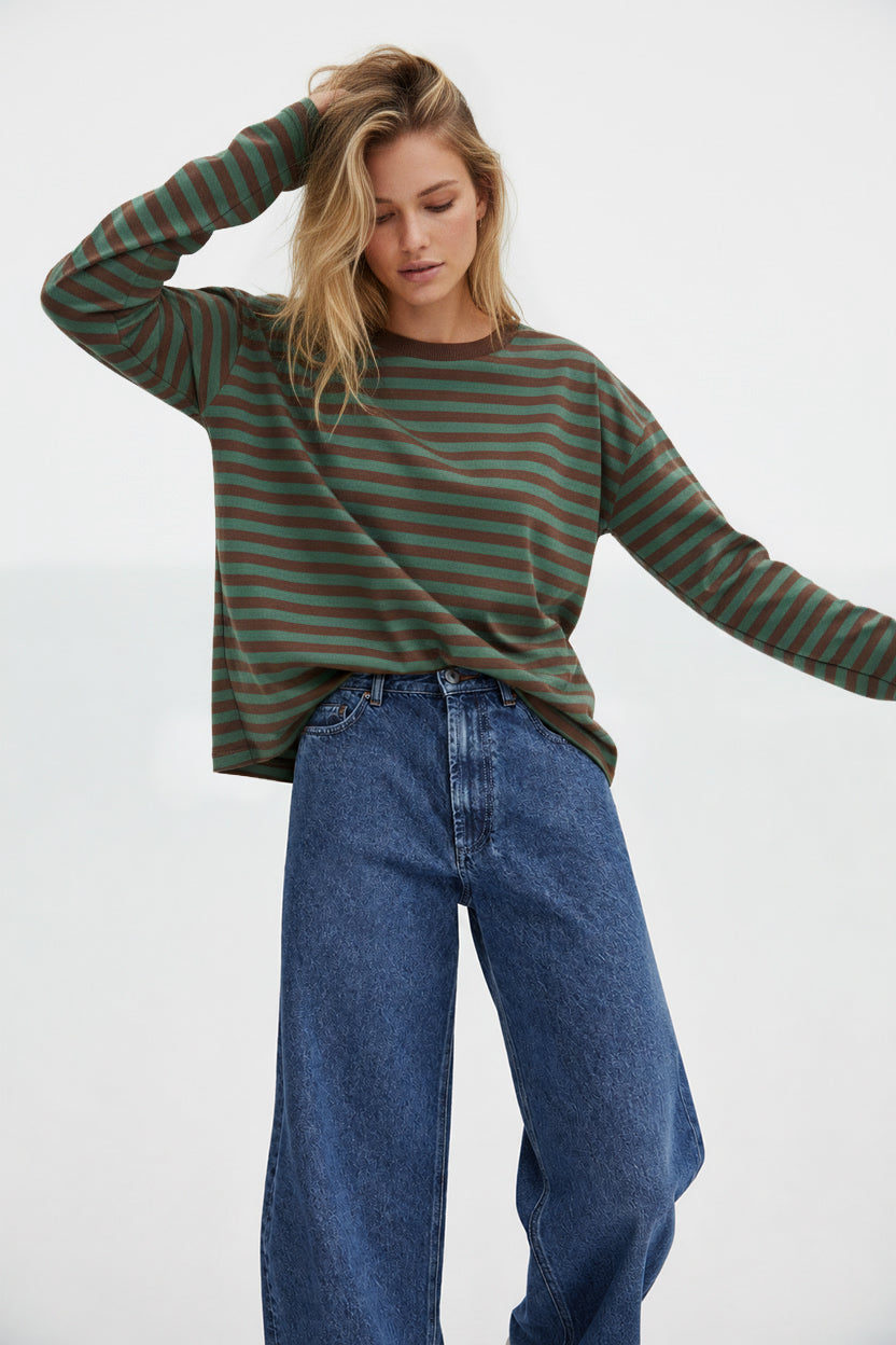 LONGSLEEVE OVERSIZE W PASKI BRĄZOWO-ZIELONE