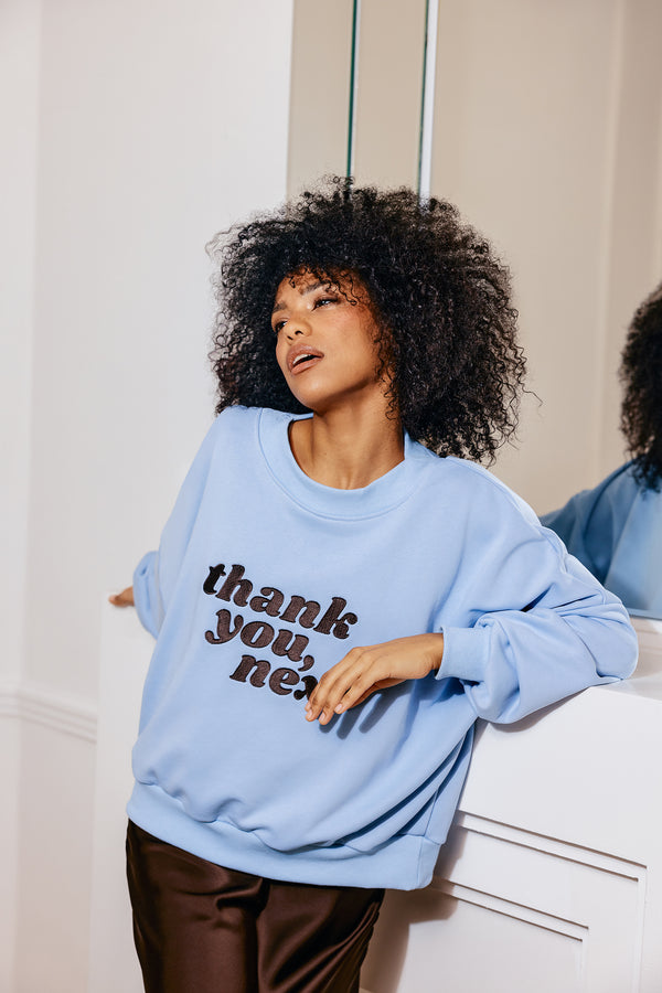 BLUZA NIEBIESKA Z HAFTEM THANK YOU, NEXT image 0