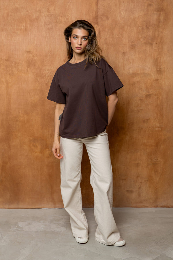 T-SHIRT BASIC BOPOCO OVERSIZE BRĄZOWY image 1