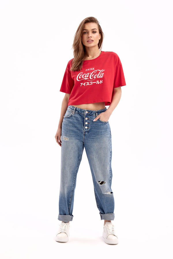 CROP TOP CZERWONY BOPOCO x COCA COLA