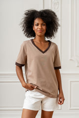 T-SHIRT V-NECK TRUE STORIES TAUPE