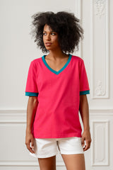 T-SHIRT V-NECK TRUE STORIES FUKSJA