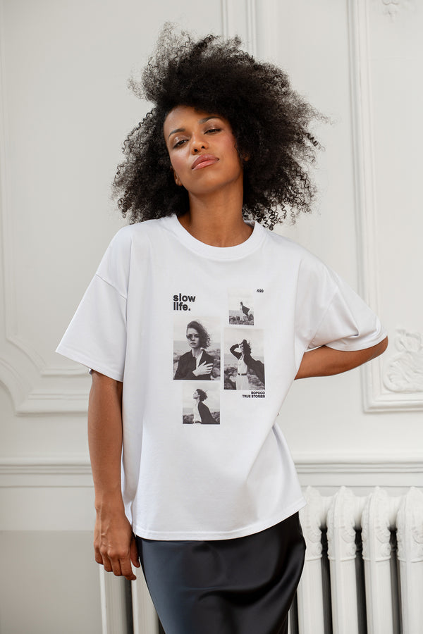 T-SHIRT SLOW LIFE BIAŁY