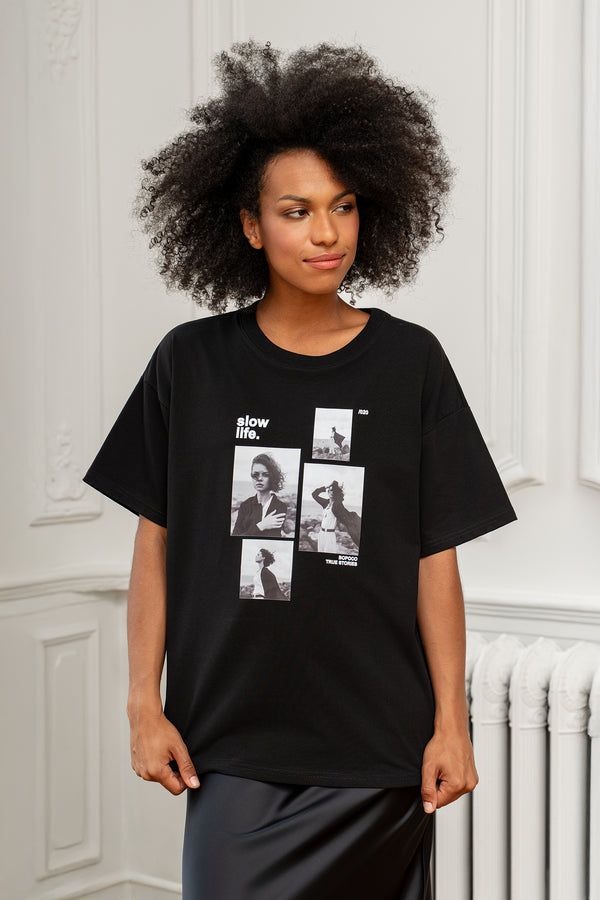 T-SHIRT SLOW LIFE CZARNY