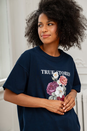 T-SHIRT IN FULL BLOOM GRANATOWY