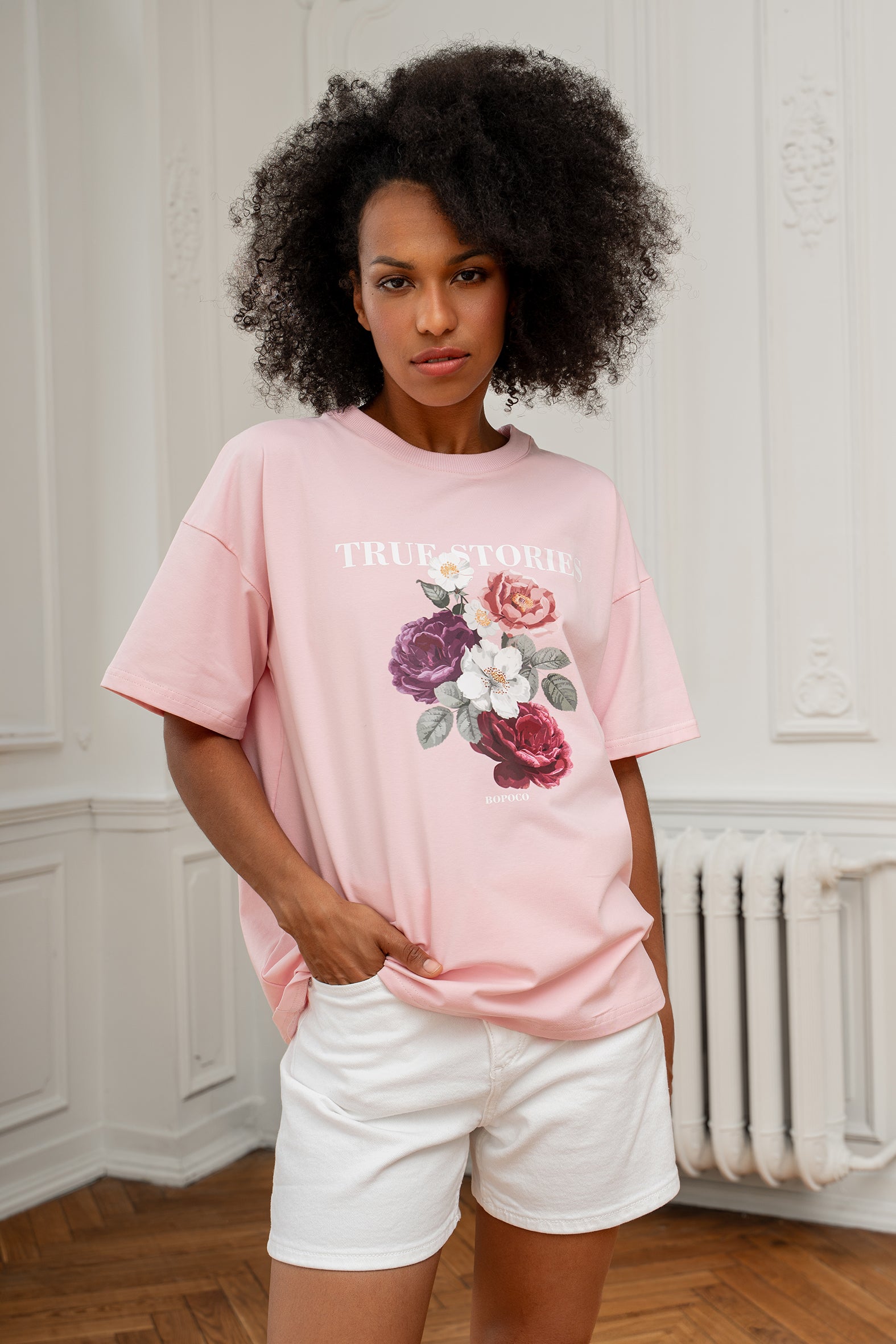T-SHIRT IN FULL BLOOM RÓŻOWY