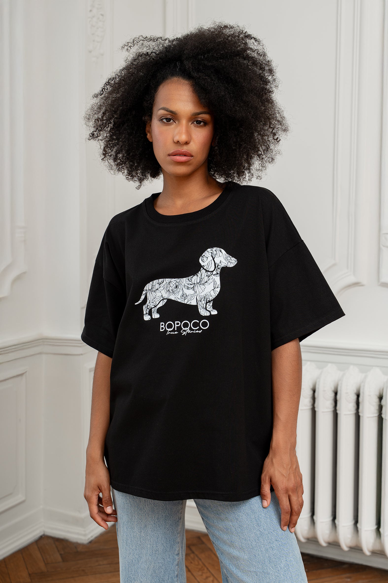 T-SHIRT CZARNY JAMNIK BIAŁY
