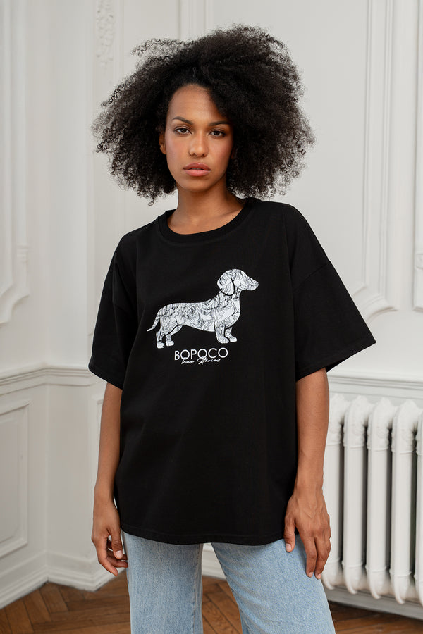 T-SHIRT CZARNY JAMNIK BIAŁY