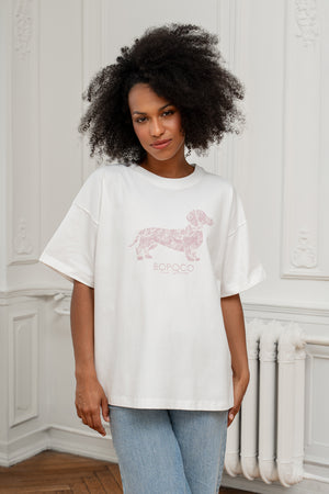 T-SHIRT ŚMIETANKOWY JAMNIK RÓŻOWY