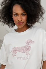 T-SHIRT ŚMIETANKOWY JAMNIK RÓŻOWY