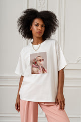 T-SHIRT KOT W CHUSTCE ŚMIETANKOWY