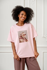T-SHIRT KOT W CHUSTCE RÓŻOWY