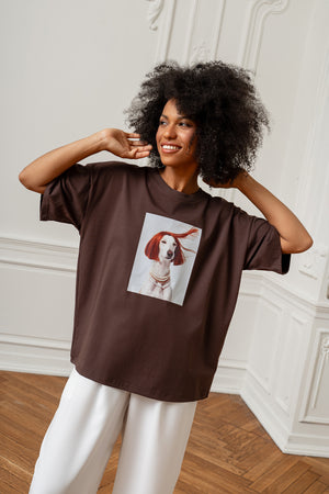 T-SHIRT PIES PERŁY BRĄZOWY