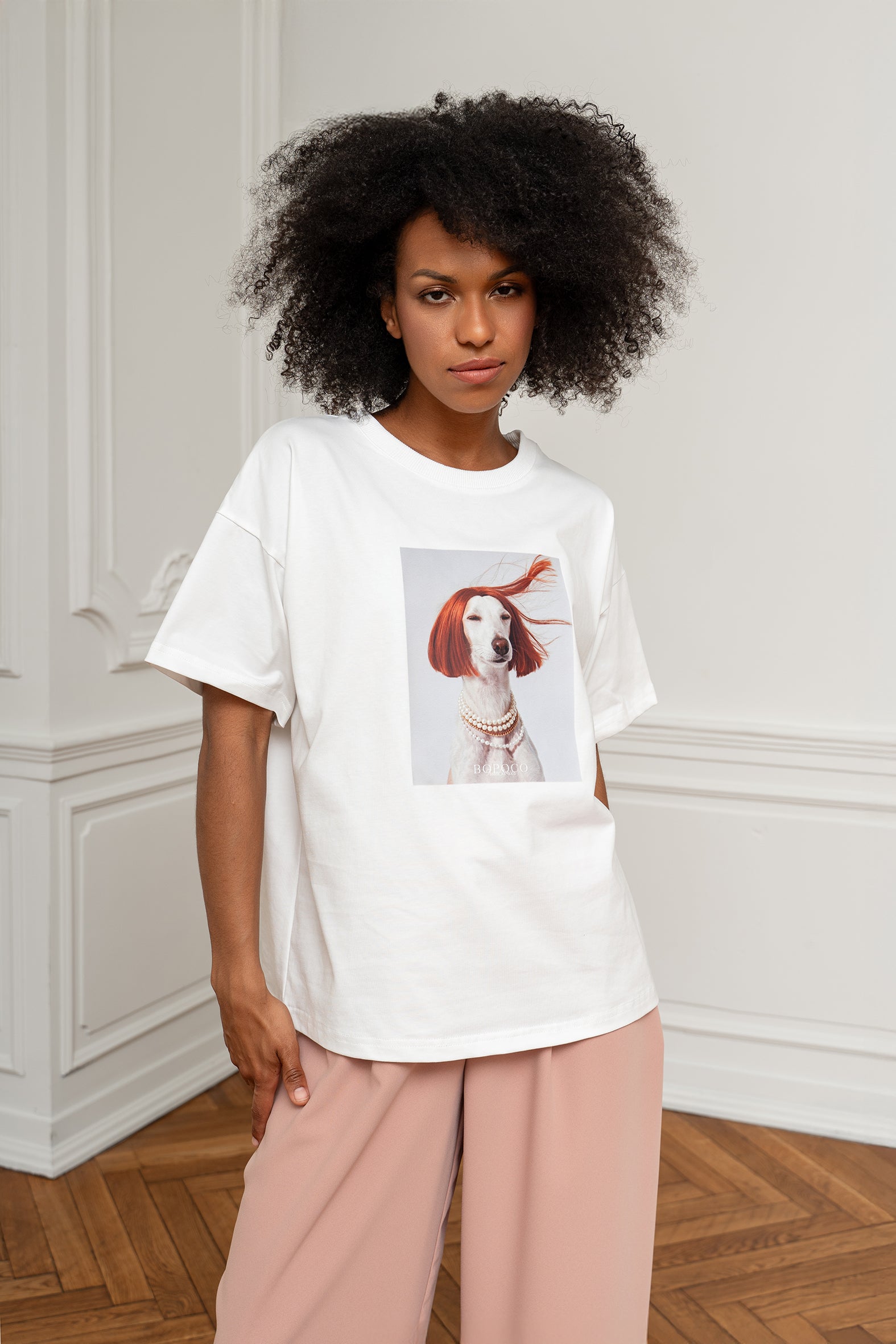 T-SHIRT PIES PERŁY ŚMIETANKOWY