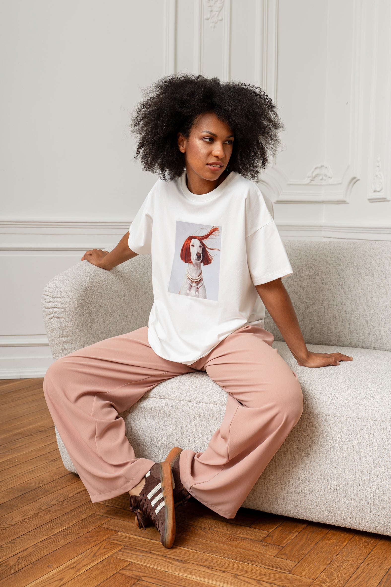 T-SHIRT PIES PERŁY ŚMIETANKOWY