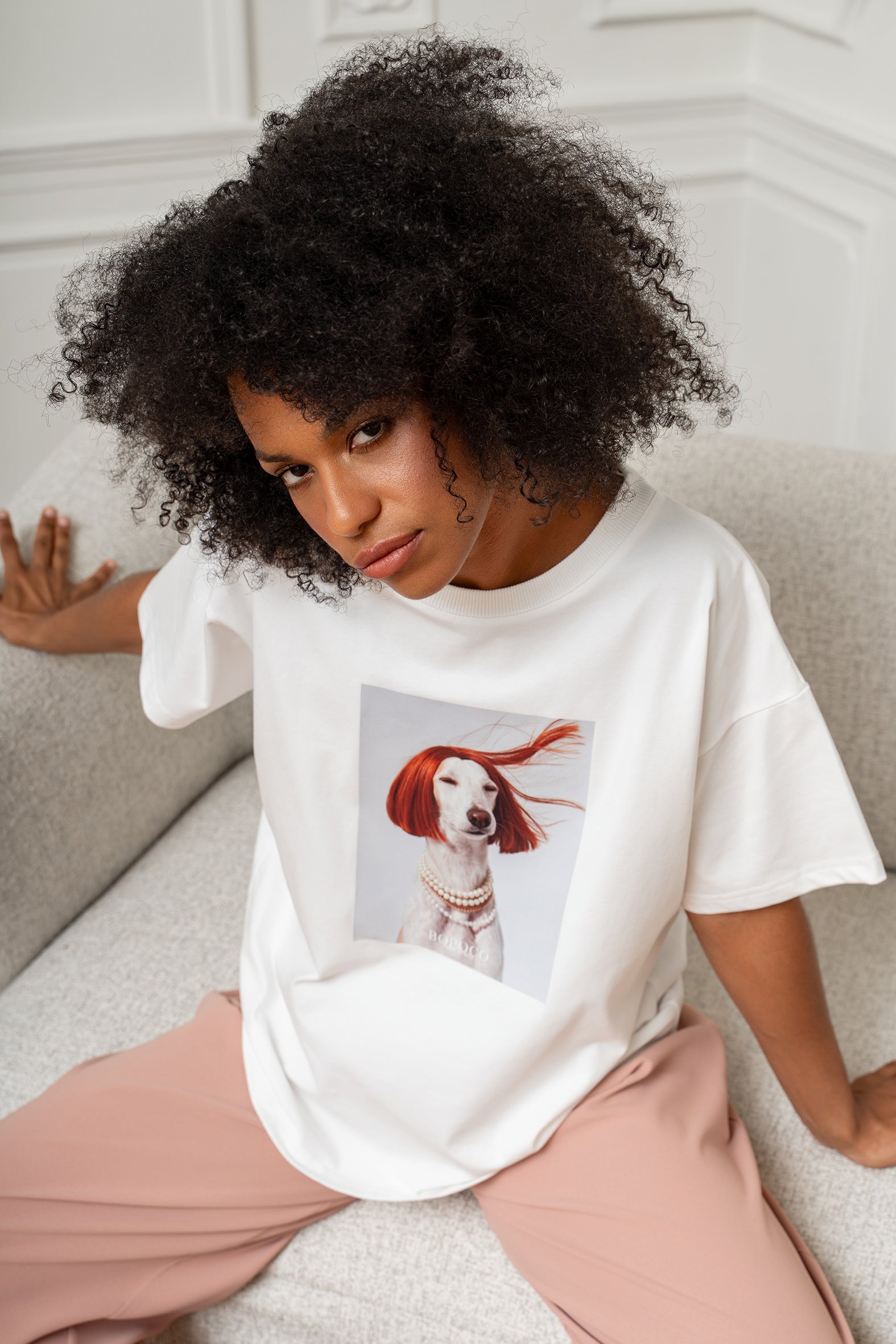 T-SHIRT PIES PERŁY ŚMIETANKOWY