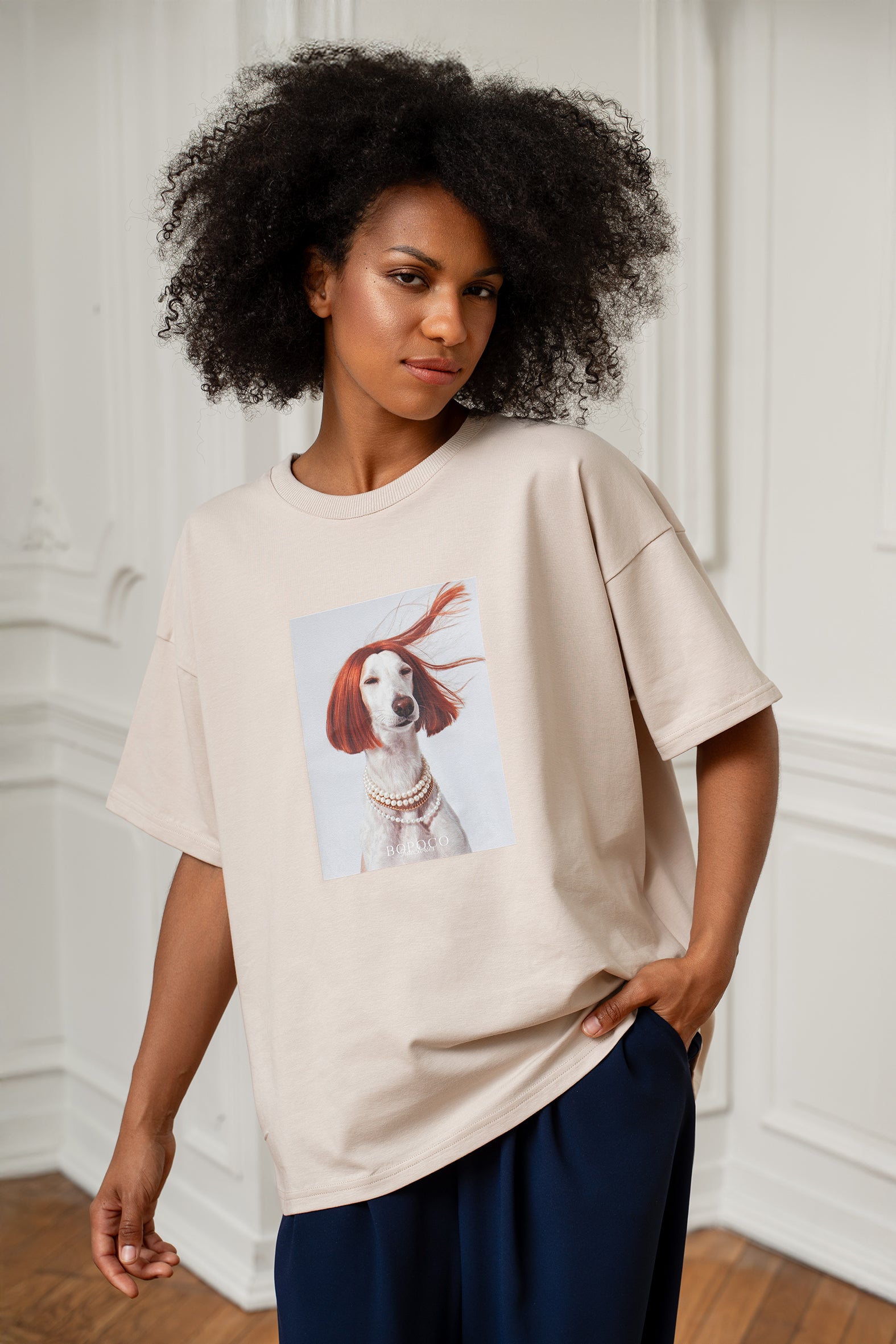T-SHIRT PIES PERSŁY BEŻOWY