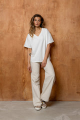T-SHIRT BASIC BOPOCO OVERSIZE V-NECK BIAŁY image 2