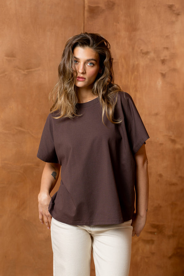 T-SHIRT BASIC BOPOCO OVERSIZE KIMONO BRĄZOWY image 1