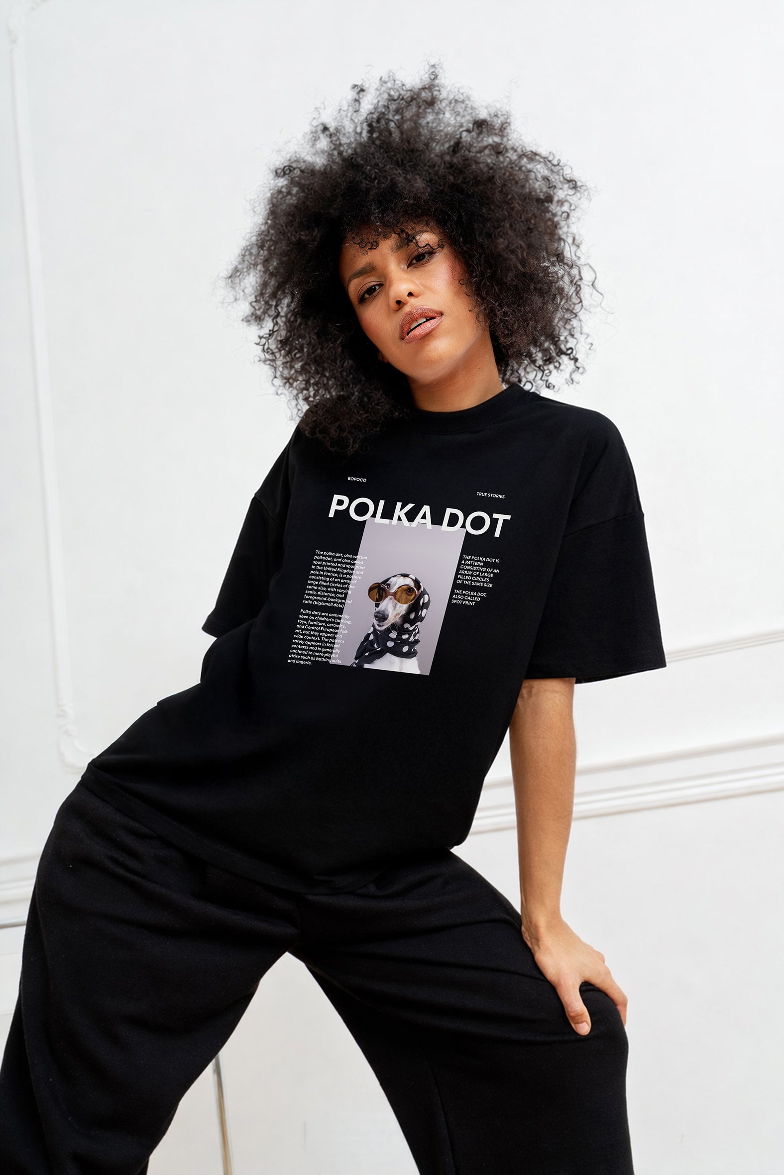 T-SHIRT POLKA DOT CZARNY image 0