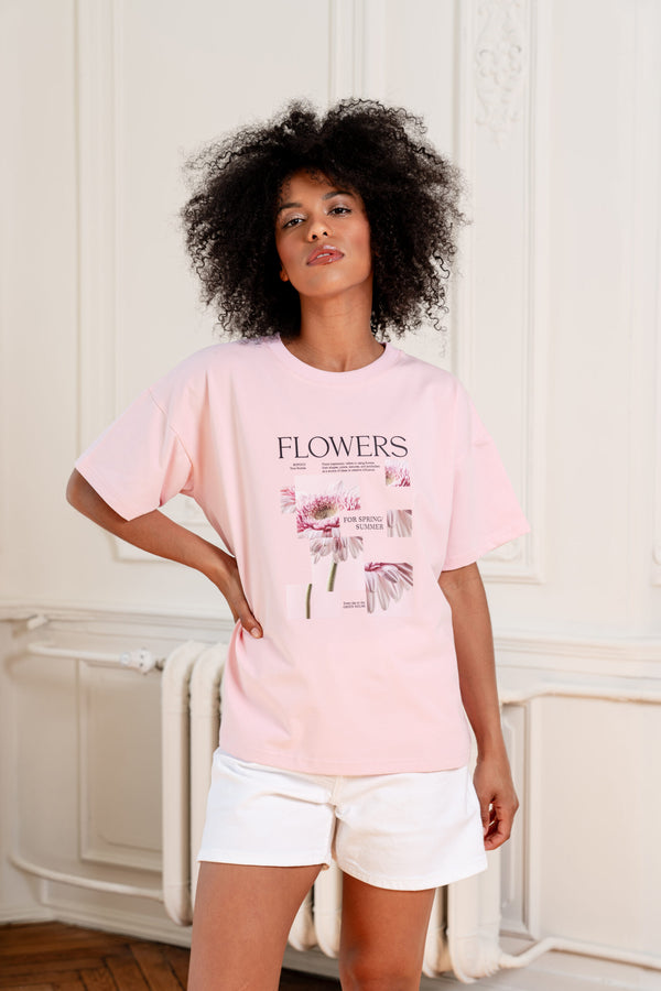 T-SHIRT GARDEN FLOWER RÓŻOWY image 1